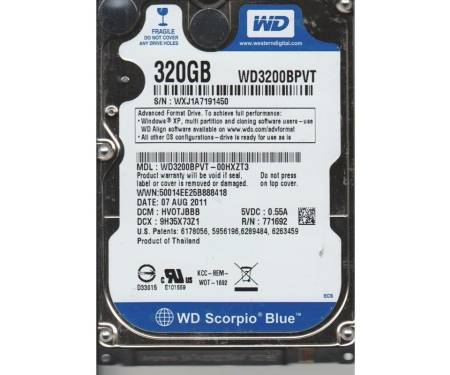 HDD 2.5 SATA 320GB WD Blue 5400rpm 8MB (WD3200BPVT)
