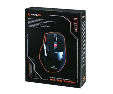 Мышь REAL-EL RM-500 Gaming, USB, black
