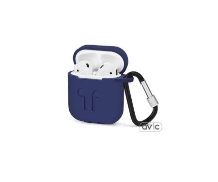 Силиконовый чехол для Airpods Silicon case с карабином и ремешком (Midnight Blue)