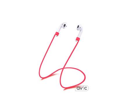Силиконовый чехол для Airpods Silicon case с карабином и ремешком (Red)