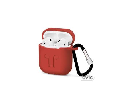 Силиконовый чехол для Airpods Silicon case с карабином и ремешком (Red)