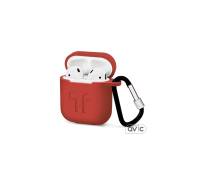 Силиконовый чехол для Airpods Silicon case с карабином и ремешком (Red)