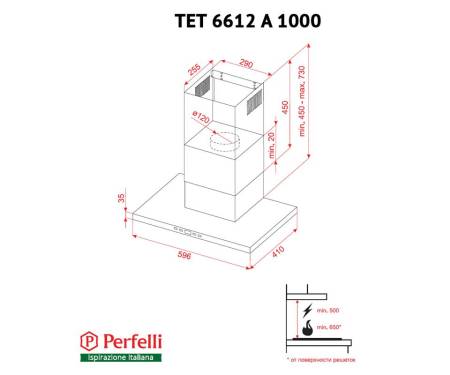 Вытяжка Perfelli TET 6612 A 1000 BL LED