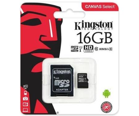 Карта памяти MicroSDHC 16GB UHS-I Class 10 Kingston Canvas Select + SD-адаптер (SDCS/16GB)