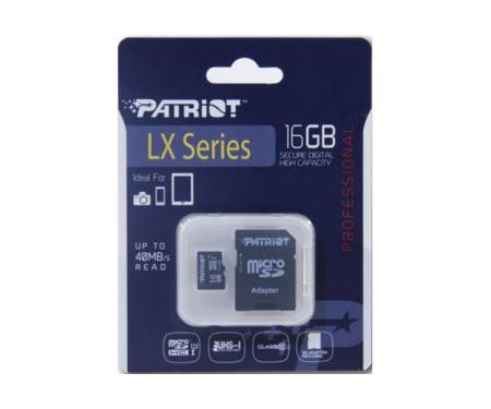 Карта памяти MicroSDHC 16GB UHS-I Class 10 Patriot LX + SD-adapter (PSF16GMCSDHC10)