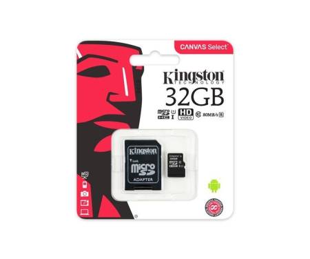 Карта памяти MicroSDHC 32GB UHS-I Class 10 Kingston Canvas Select + SD-адаптер (SDCS/32GB)