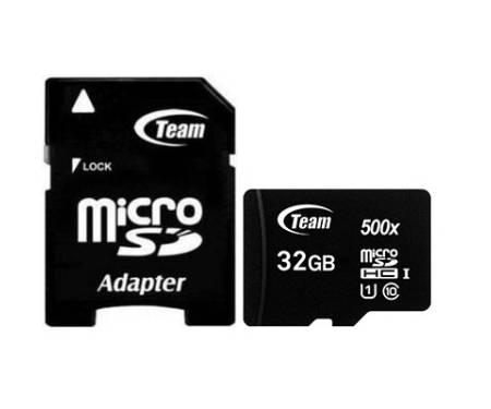 Карта памяти MicroSDHC 32GB UHS-I Class 10 Team Black + SD-adapter (TUSDH32GCL10U03)