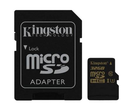 Карта памяти MicroSDHC 32GB UHS-I/U3 Kingston Gold + SD-адаптер R90/W45MB/s (SDCG/32GB)