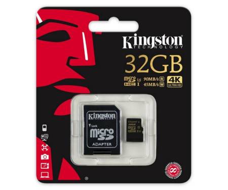 Карта памяти MicroSDHC 32GB UHS-I/U3 Kingston Gold + SD-адаптер R90/W45MB/s (SDCG/32GB)