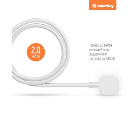 Сетевой фильтр ColorWay CW-CHU34W 3 розетки, 4 USB, 2 м, белый