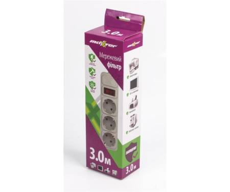 Сетевой фильтр Maxxter (SPM3-G-10G) 3 розетки, 3м, белый