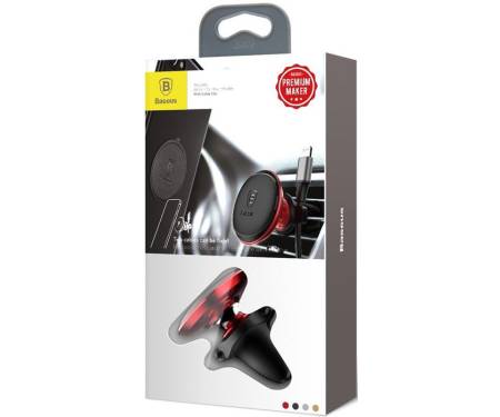 Автодержатель Baseus Magnetic Air Vent Car Mount Holder with cable clip Red
