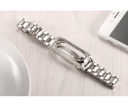Ремешок Metal Strap With Frame For Xiaomi Mi Band 2 Silver