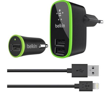 Сетевое зарядное устройство Belkin Travel charger 2USB 2.1A + Car charger 1USB 2.1A + Lightning cable Black