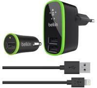 Сетевое зарядное устройство Belkin Travel charger 2USB 2.1A + Car charger 1USB 2.1A + Lightning cable Black