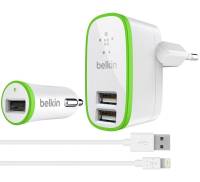 Сетевое зарядное устройство Belkin Travel charger 2USB 2.1A + Car charger 1USB 2.1A + Lightning cable White