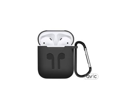 Силиконовый чехол для Airpods Silicon case с карабином и ремешком (Black)