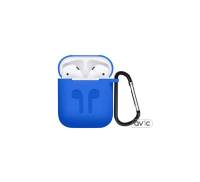 Силиконовый чехол для Airpods Silicon case с карабином и ремешком (Blue)
