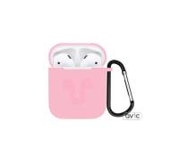 Силиконовый чехол для Airpods Silicon case с карабином и ремешком (Light Pink)