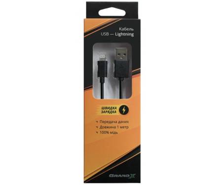 Кабель Grand-X USB-Lightning 2.1А, 1м Black (PL01BS)
