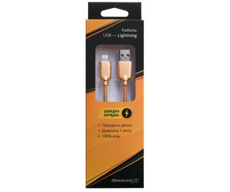 Кабель Grand-X USB-Lightning ML-02 1.5A, 1м Gold (ML02G)