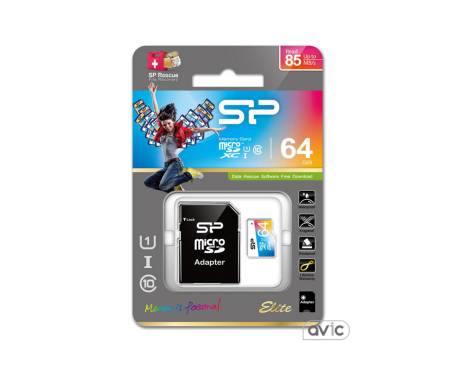 Карта памяти Silicon Power 64GB microSDXC Class 10 UHS-I U1 (SP064GBSTXBU1V20SP)