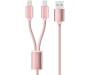 Кабель Rock 2 in 1 charging cable w/ersion B/USBA TO lightning+micro/ 1,2M Rose Gold