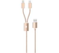 Кабель Rock 2 in 1 charging cable w/version D/USBA TO lightning+micro/ 1,2M Gold