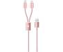 Кабель Rock 2 in 1 charging cable w/version D/USBA TO lightning+micro/ 1,2M Rose Gold