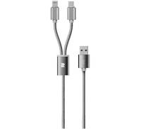 Кабель Rock 2 in 1 charging cable w/version D/USBA TO type-c to lightning/ 1,2M Tarnish
