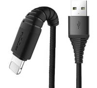 Кабель Rock Hi-Tensile lightning Charge & Sync round Cable 1,2M Black