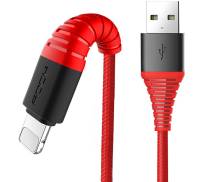 Кабель Rock Hi-Tensile lightning Charge & Sync round Cable 1,2M Red