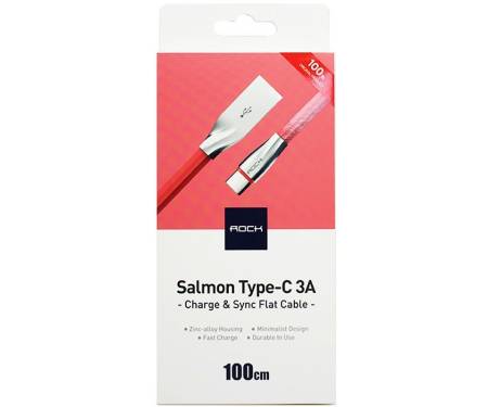 Кабель Rock Salmon type C 3A Charge & Sync flat cable 1 m Red