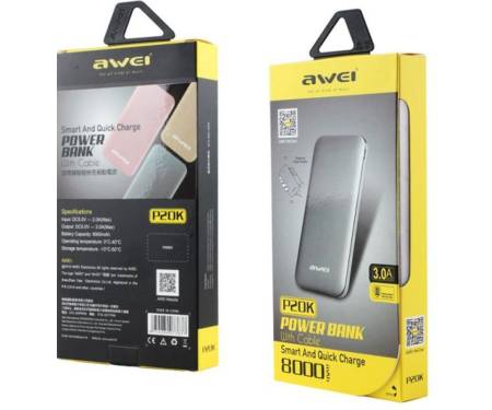 Power Bank AWEI P20K 8000mAh Power Bank Rose Gold