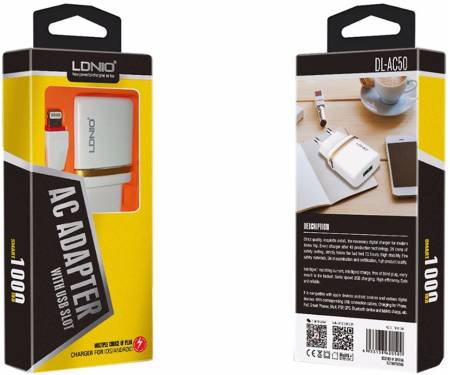 Сетевое зарядное устройство LDNIO DL-AC50 Travel charger 1USB 1A + Lightning cable White