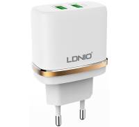 Сетевое зарядное устройство LDNIO DL-AC52 Travel charger 2USB 2.4A + Lightning cable White