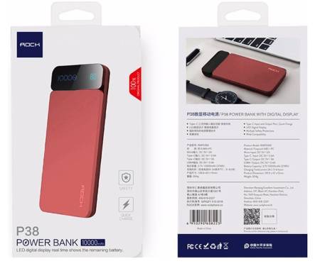 Power Bank Rock P38 with Digital Display 2.4 A 10000 mAh Red
