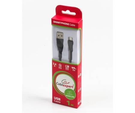 Кабель Cablexpert (CCPB-M-USB-01BK) USB 2.0 A - microB, премиум, плоский, 1м, черный