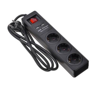 Фильтр питания 2E (2E-U03ESUM1.8) 3хSchuko, 2хUSB, 1.8 м, черный