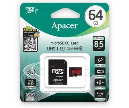 Карта памяти Apacer 64GB microSDXC class 10 UHS-I U1 (AP64GMCSX10U5-R)