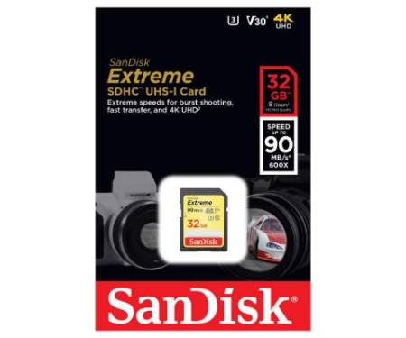 Карта памяти SanDisk 32GB SDHC class 10 UHS-I U3 4K Extreme (SDSDXVE-032G-GNCIN)
