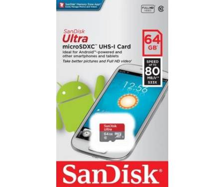 Карта памяти SanDisk 64GB microSD Class 10 UHS-I Ultra (SDSQUNS-064G-GN3MN)
