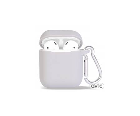 Силиконовый чехол для Airpods Silicon case с карабином и ремешком (Gray)