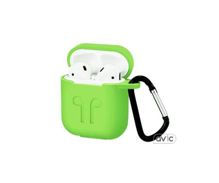 Силиконовый чехол для Airpods Silicon case с карабином и ремешком (Green)