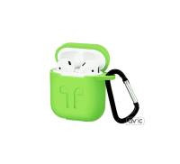 Силиконовый чехол для Airpods Silicon case с карабином и ремешком (Green)