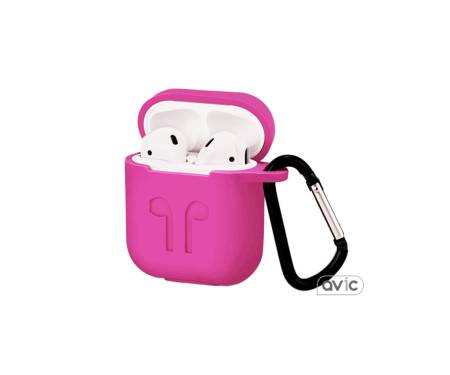 Силиконовый чехол для Airpods Silicon case с карабином и ремешком (Hot pink)