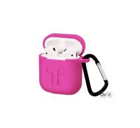 Силиконовый чехол для Airpods Silicon case с карабином и ремешком (Hot pink)