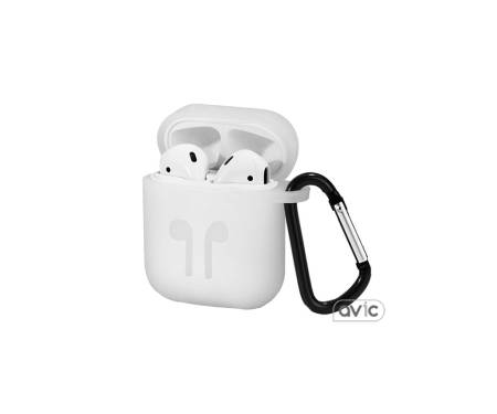 Силиконовый чехол для Airpods Silicon case с карабином и ремешком (White)
