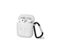 Силиконовый чехол для Airpods Silicon case с карабином и ремешком (White)