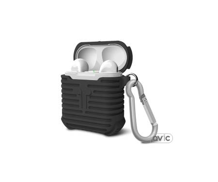 Силиконовый чехол для Airpods PiBlue Ribbed silicon case с карабином  (Black)
